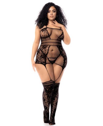 Combinaison grande taille en résille noire 